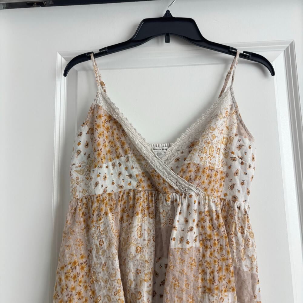 American Eagle Patchwork Babydoll Handkerchief Tank Top Boho Bandana Camisole SP - Picture 2 of 8
